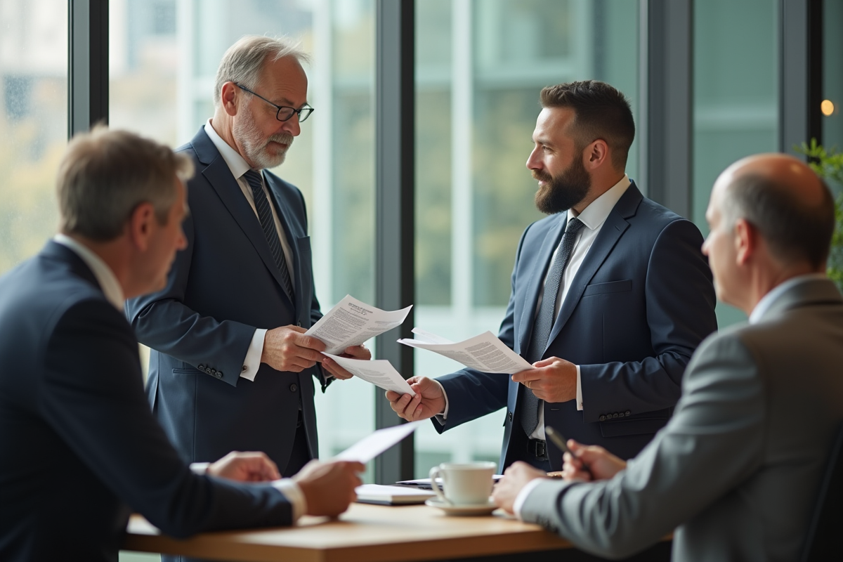 Conseiller financier montrant des brochures de retraite à des clients