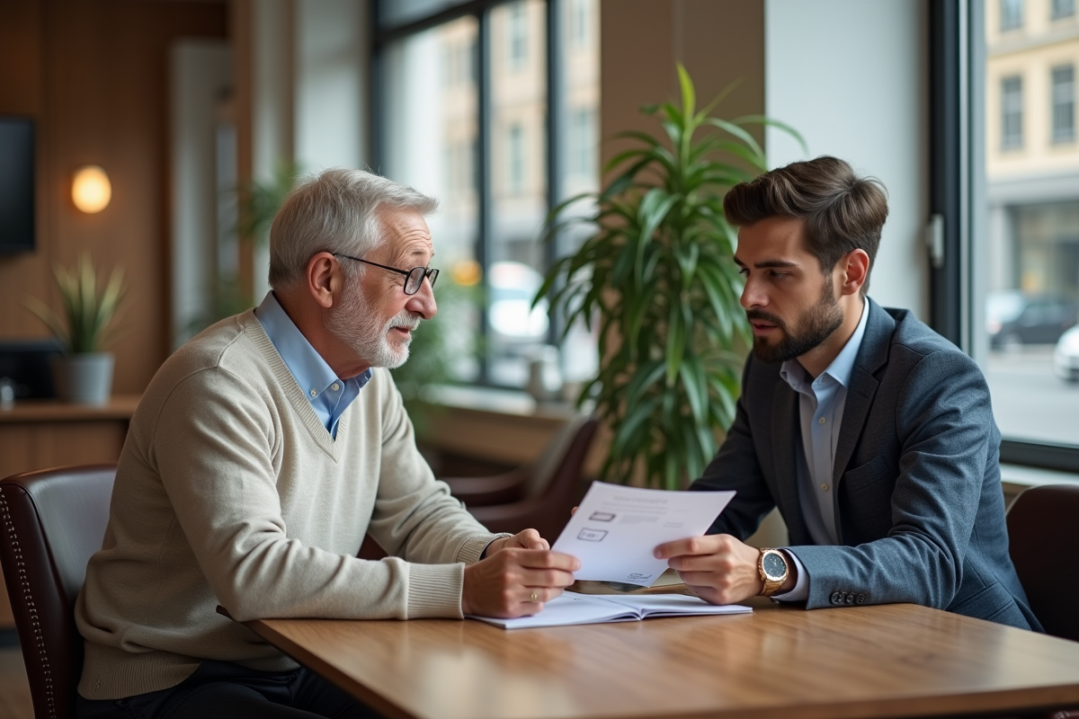 Homme et jeune banquier discutant de documents