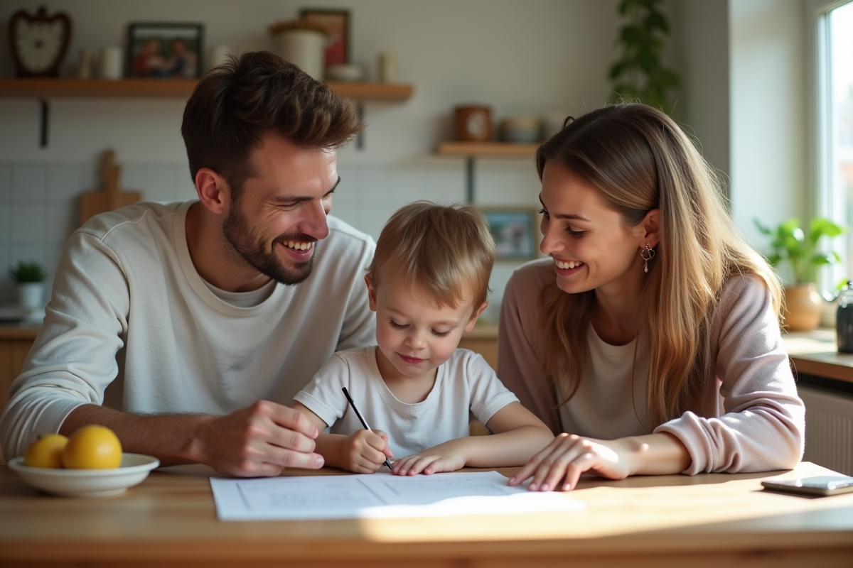 Famille française signant un contrat d