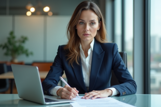 Femme d affaires en costume dans un bureau moderne