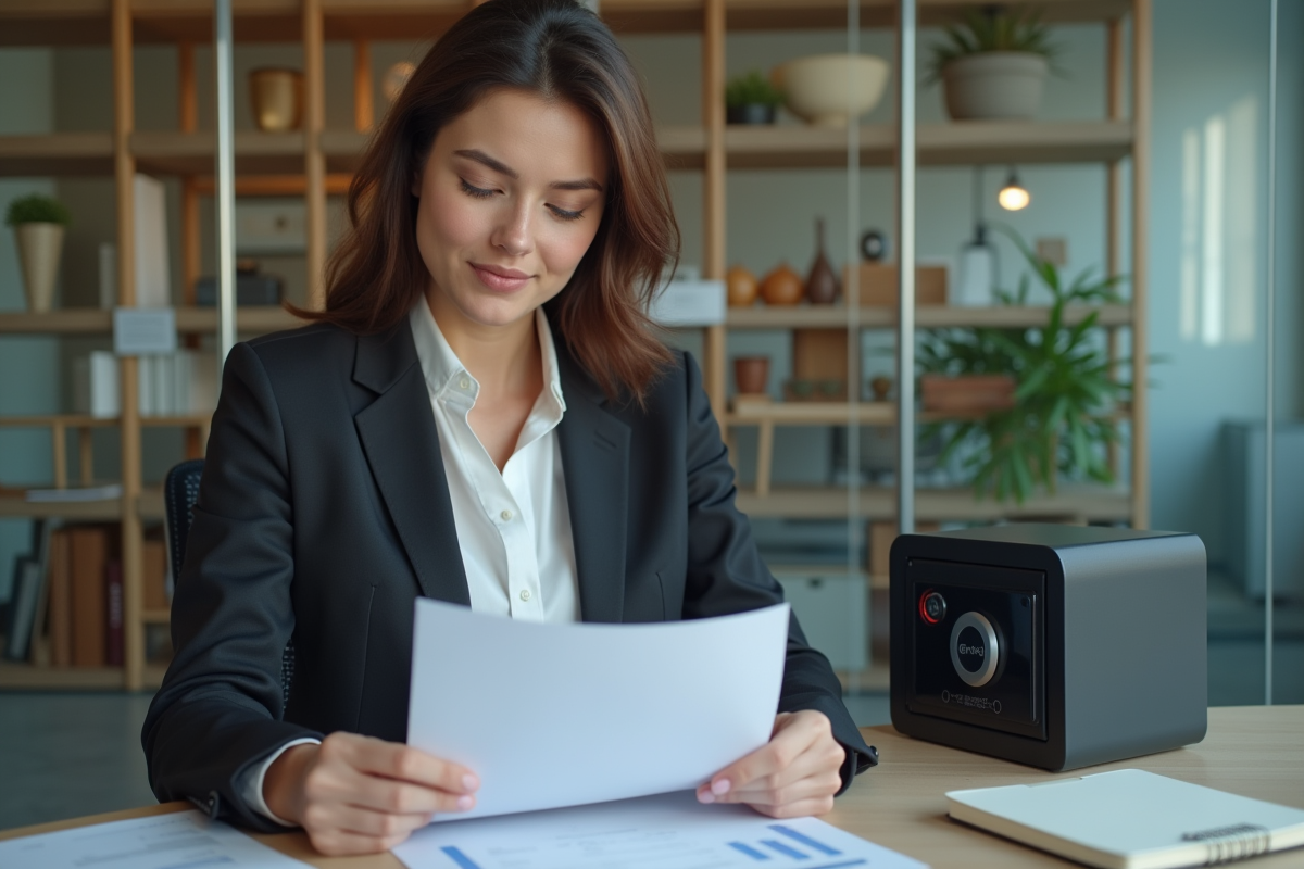 Femme d'affaires en réunion financière dans un bureau moderne