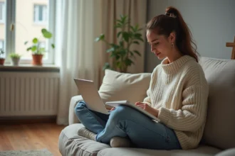 Jeune femme consulte ses finances à la maison