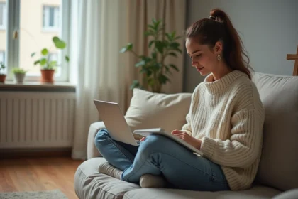 Jeune femme consulte ses finances à la maison