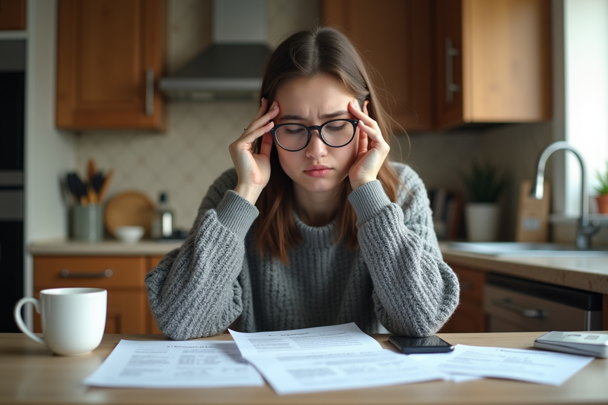Jeune femme analyse ses documents financiers