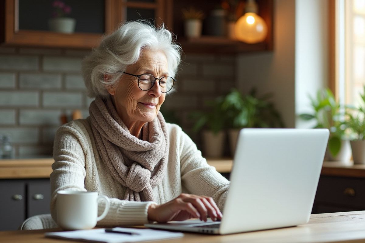 Femme âgée regardant ses données d