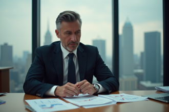 Homme d'affaires en costume dans un bureau moderne