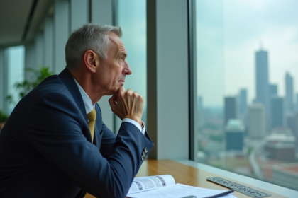Homme d'affaires regardant des documents de crédits carbone