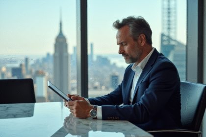 Homme d'affaires en costume dans un bureau moderne