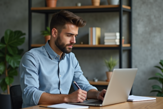 Homme d affaires regardant des graphiques de prix sur son ordinateur