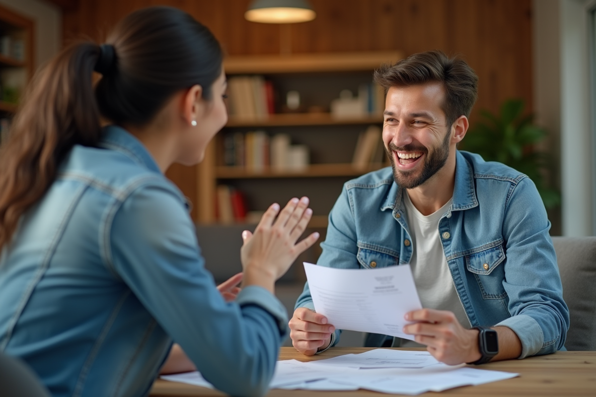 Jeune homme discutant avec conseiller financier à la maison