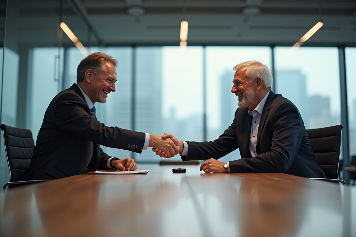 Homme d affaires serrant la main d un collègue en réunion