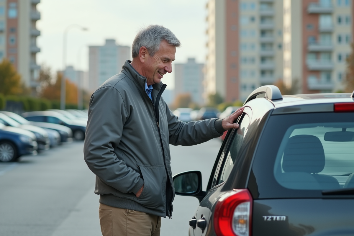 Homme regardant une voiture d
