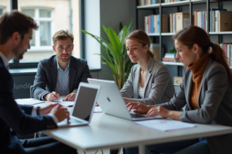 Groupe de jeunes professionnels en réunion à Paris
