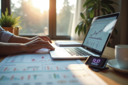 Personne au bureau moderne tenant formulaires fiscaux canadiens