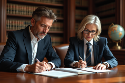 Signature de documents dans un bureau notarial élégant